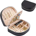Top lid partition includes 5 necklace hooks & 1 elastic pocket, stud plate for 20 pair of stud earrings; Bottom partition includes a ring cushion with 7 grooves, removable clapboard divides the right bottom part into 8 cells for bracelet.
